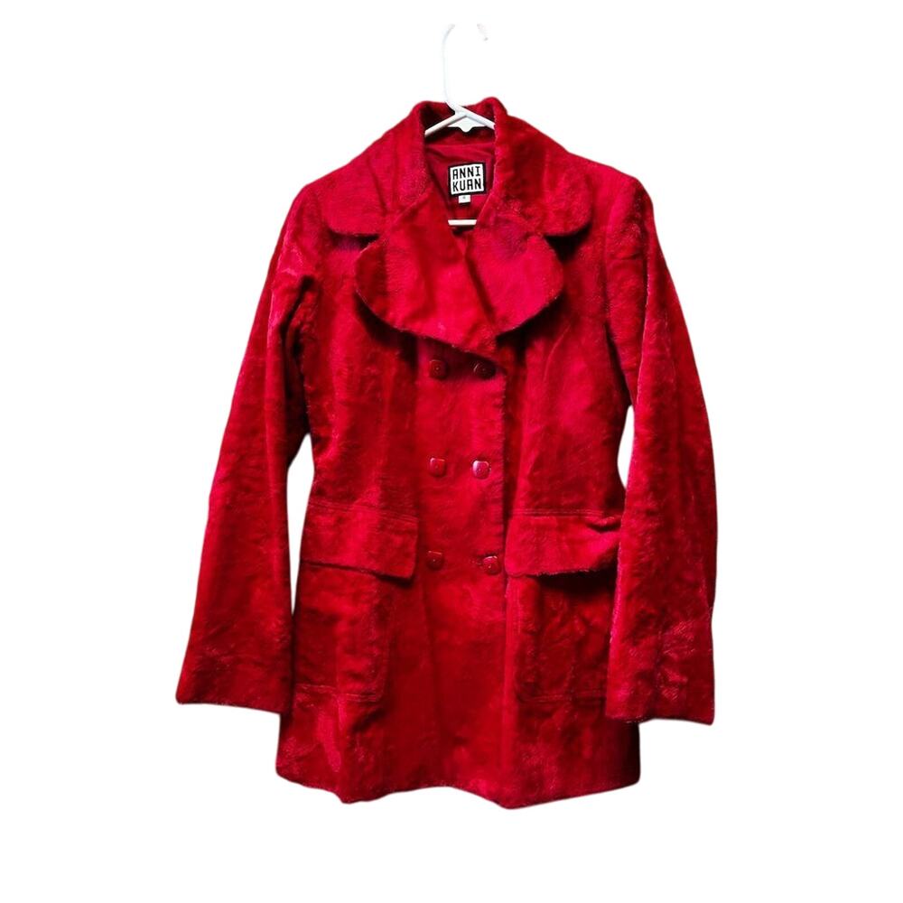 Anni Kuan Women's Vintage Red Double Breasted Pea Coat Size 6 Fuzzy